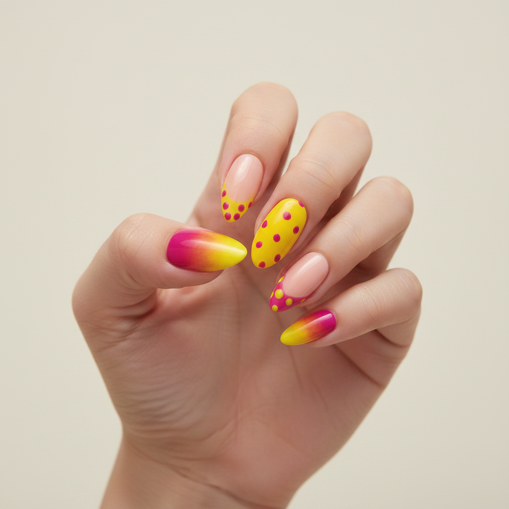 Yellow & Pink Polka Dot Press-On Nails