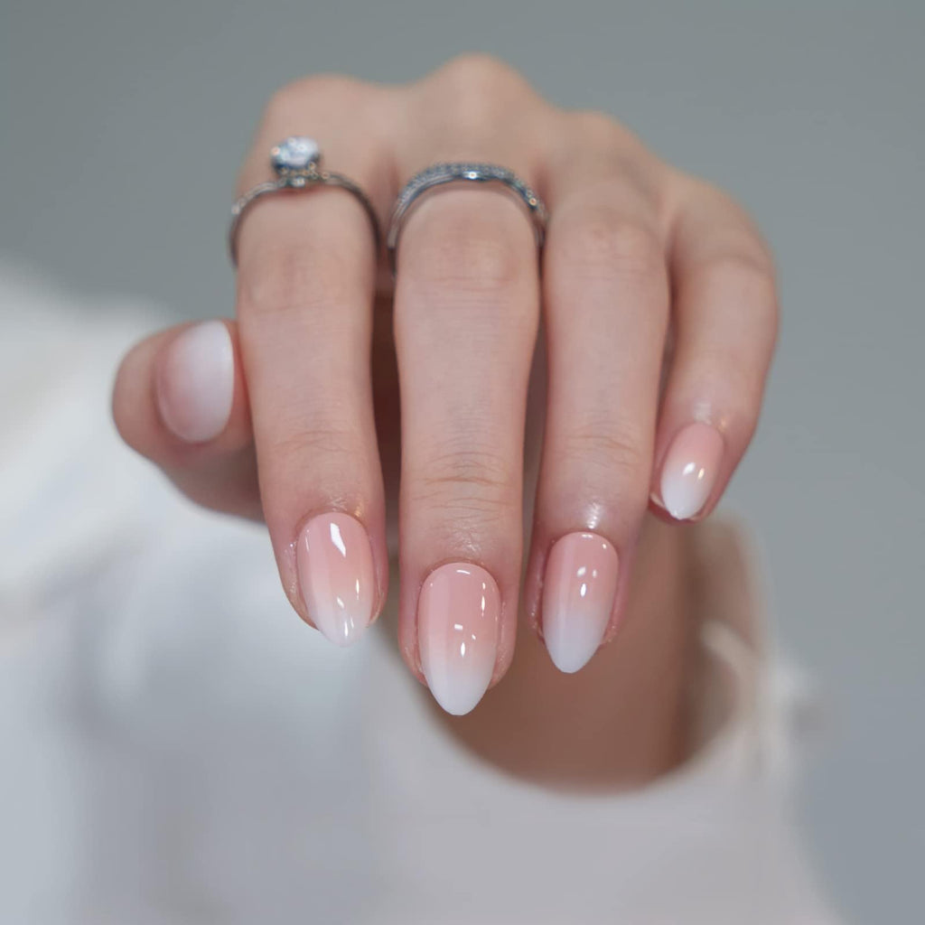 BTArtbox Press On Nails, Short Almond French Tip Nails, 32Pcs Full Kit