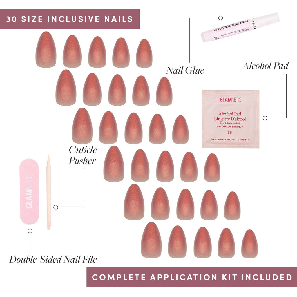 Glamnetic Press On Nails - Short Almond, Glossy Fake Nails 24 Pc Full Kit