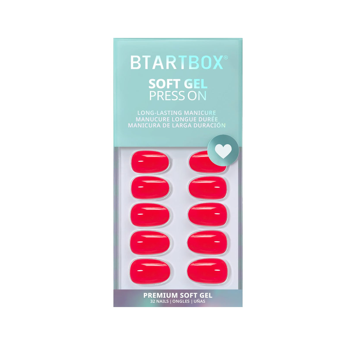 BTArtbox Press On Nails, Short Almond French Tip Nails, 32Pcs Full Kit