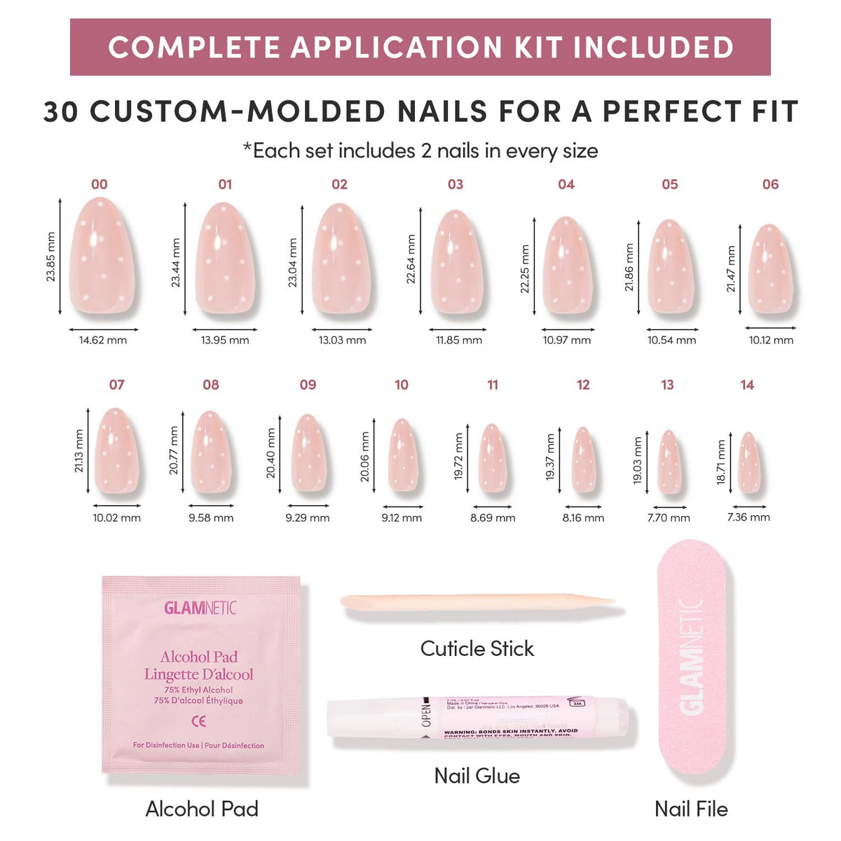 Glamnetic Press On Nails - Short Almond, Glossy Fake Nails 24 Pc Full Kit