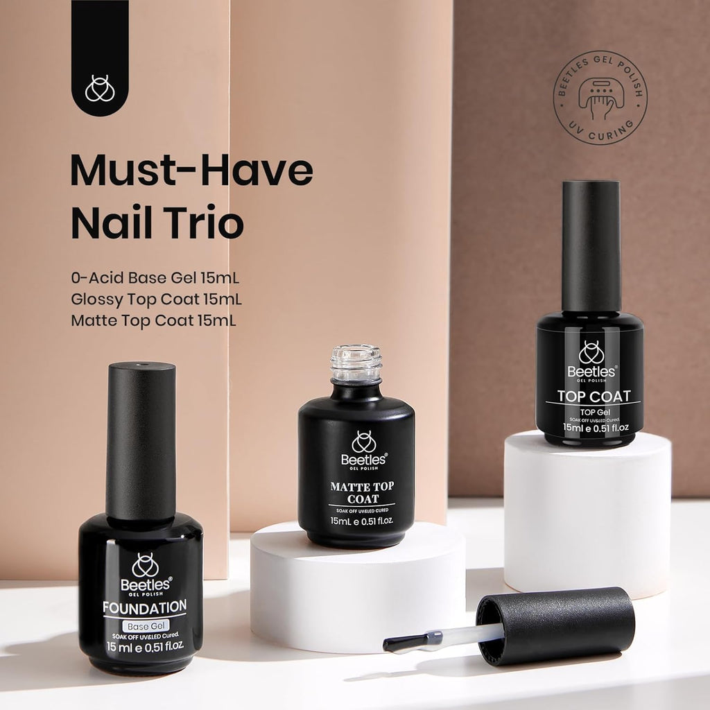 Beetles Builder Gel for Nails with Gel Base and Top Coat Set 3Pcs
