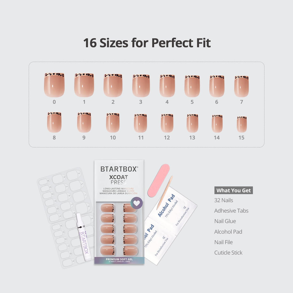 BTArtbox Press On Nails, Short Almond French Tip Nails, 32Pcs Full Kit