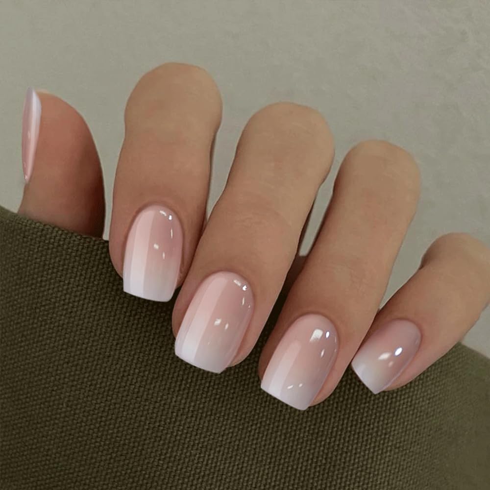 CurvLife Short Square Ombre Cat Eye Press On Nails, Obsidian Fade Black