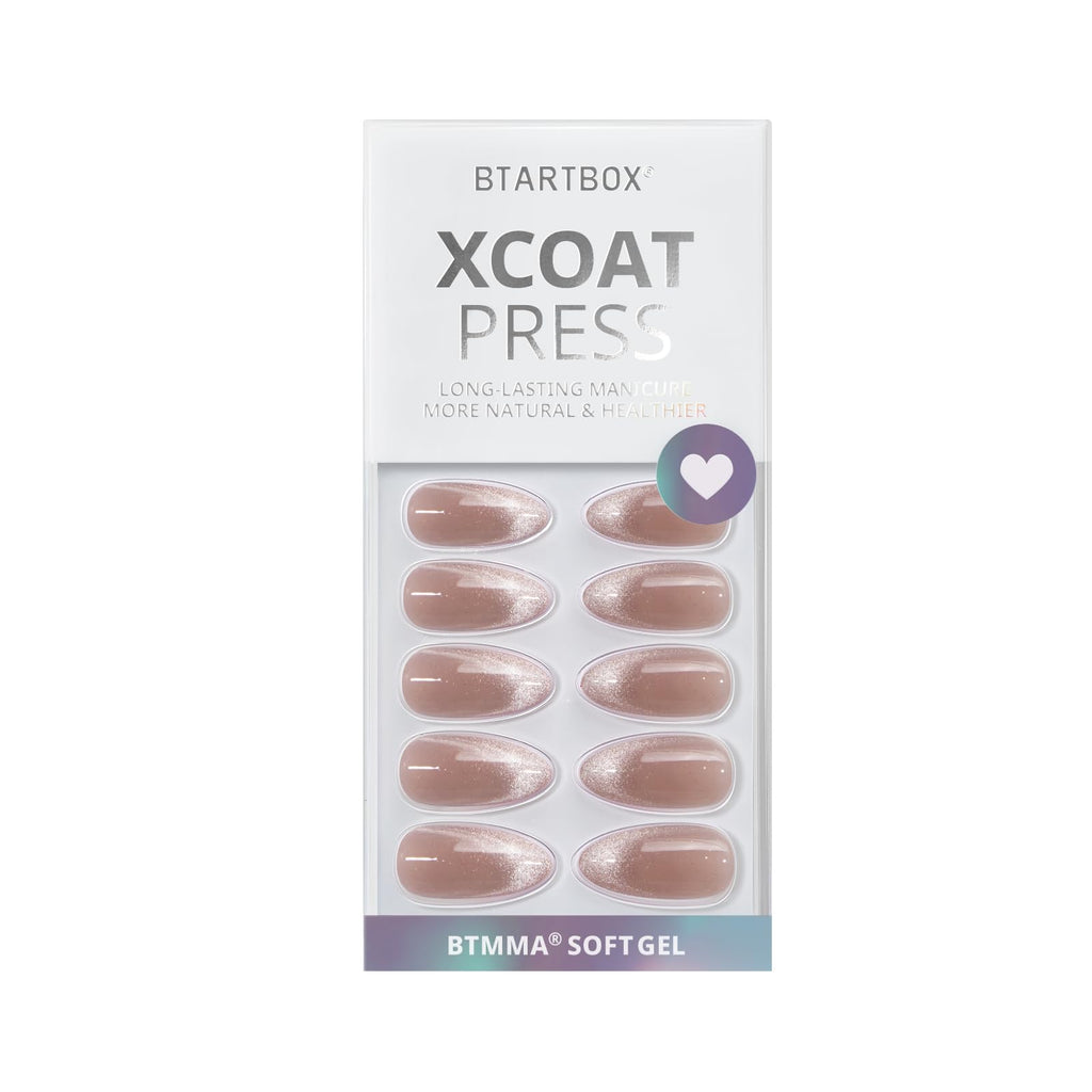 BTArtbox Press On Nails, Short Almond French Tip Nails, 32Pcs Full Kit