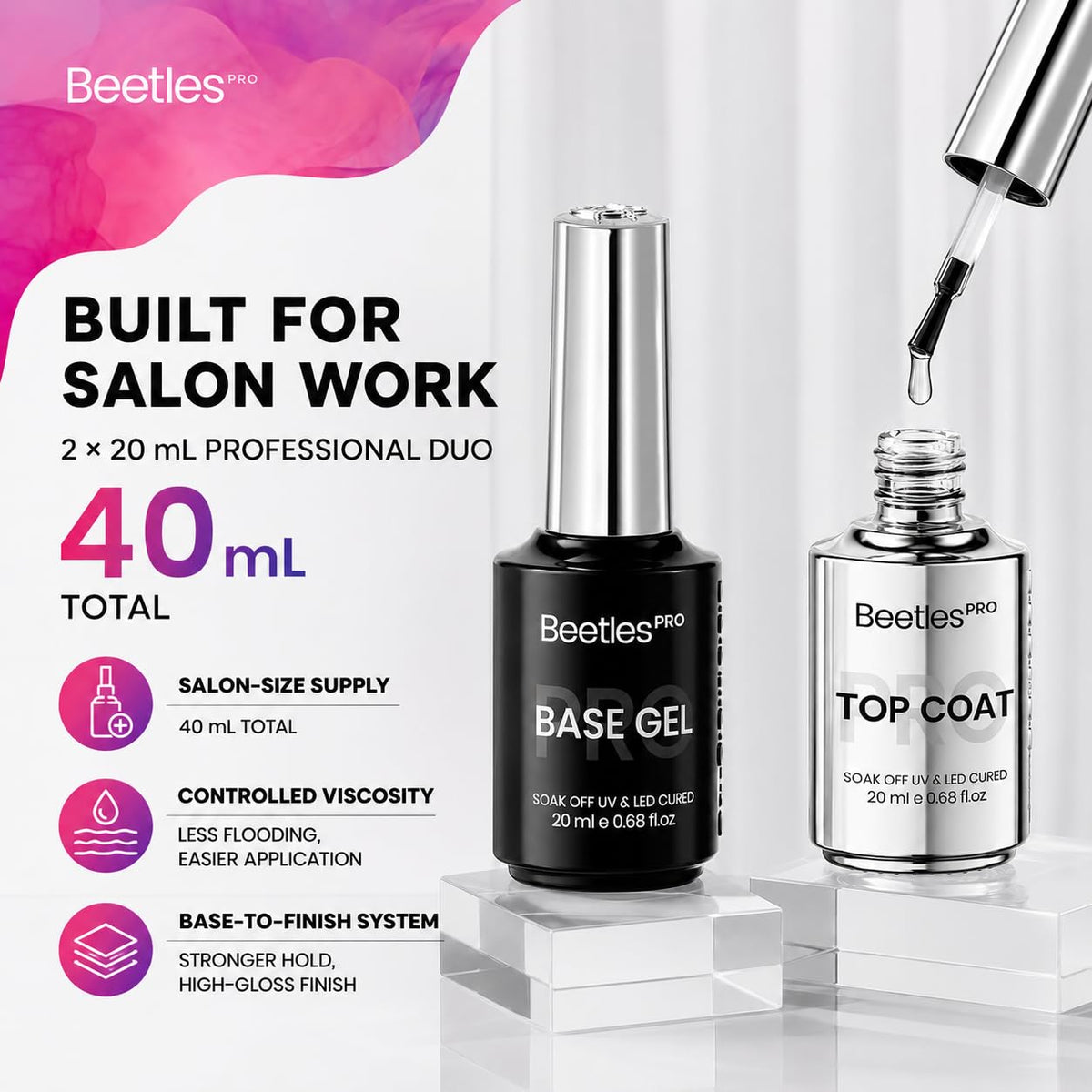 Beetles Builder Gel for Nails with Gel Base and Top Coat Set 3Pcs