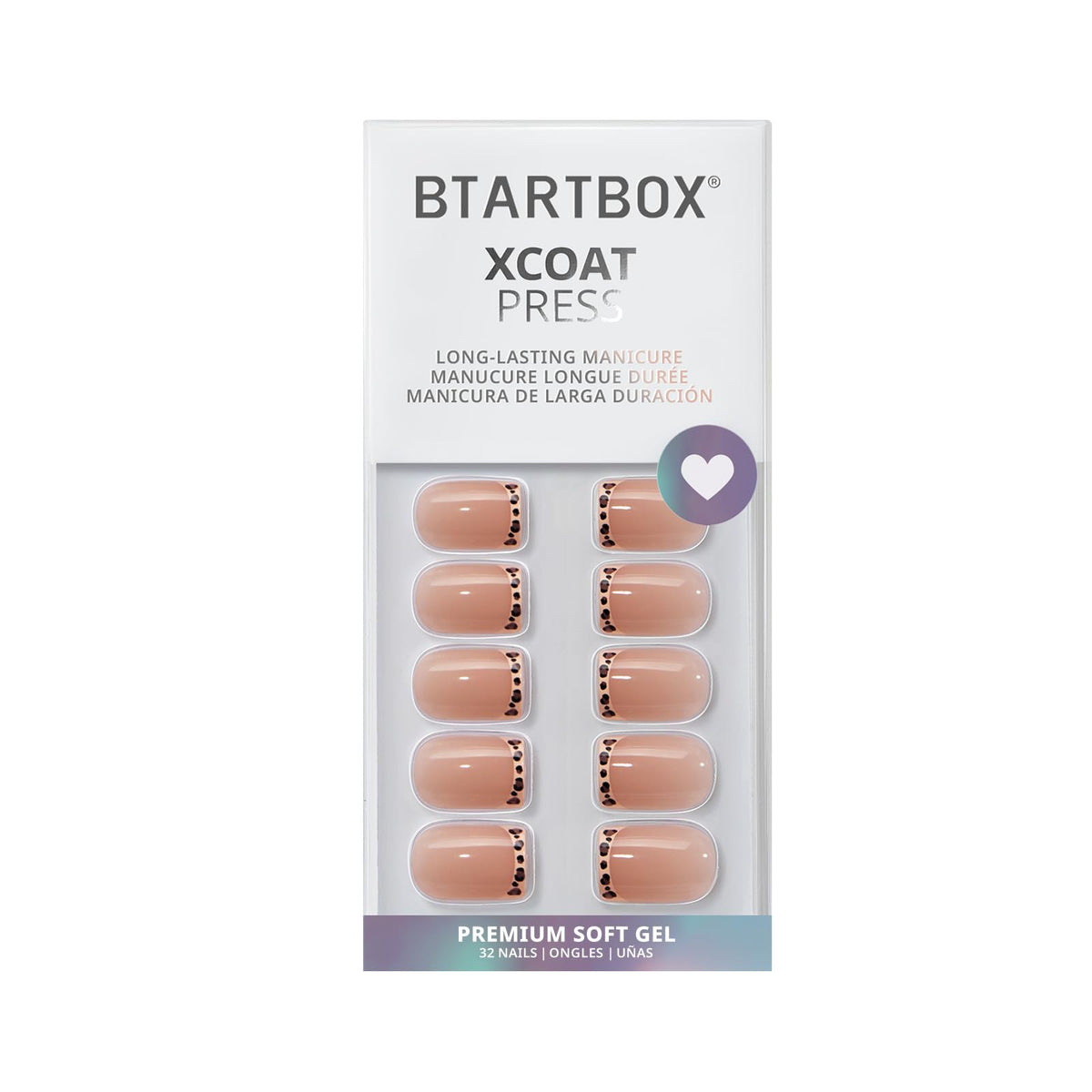 BTArtbox Press On Nails, Short Almond French Tip Nails, 32Pcs Full Kit
