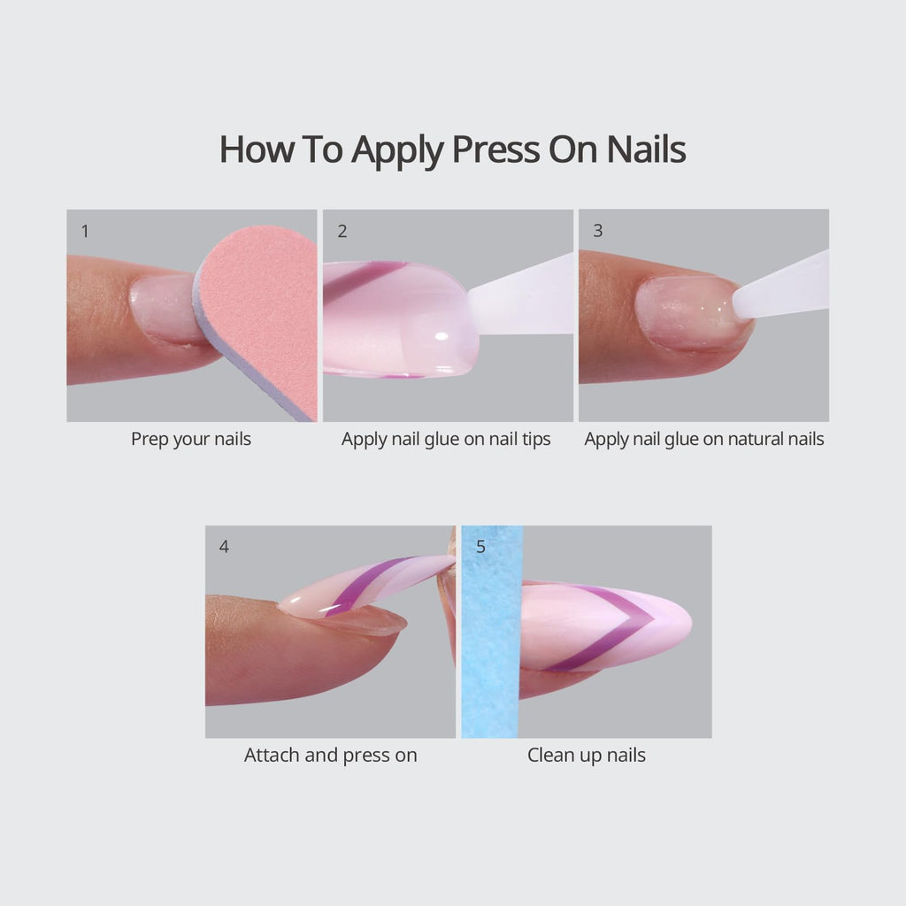 BTArtbox Press On Nails, Short Almond French Tip Nails, 32Pcs Full Kit