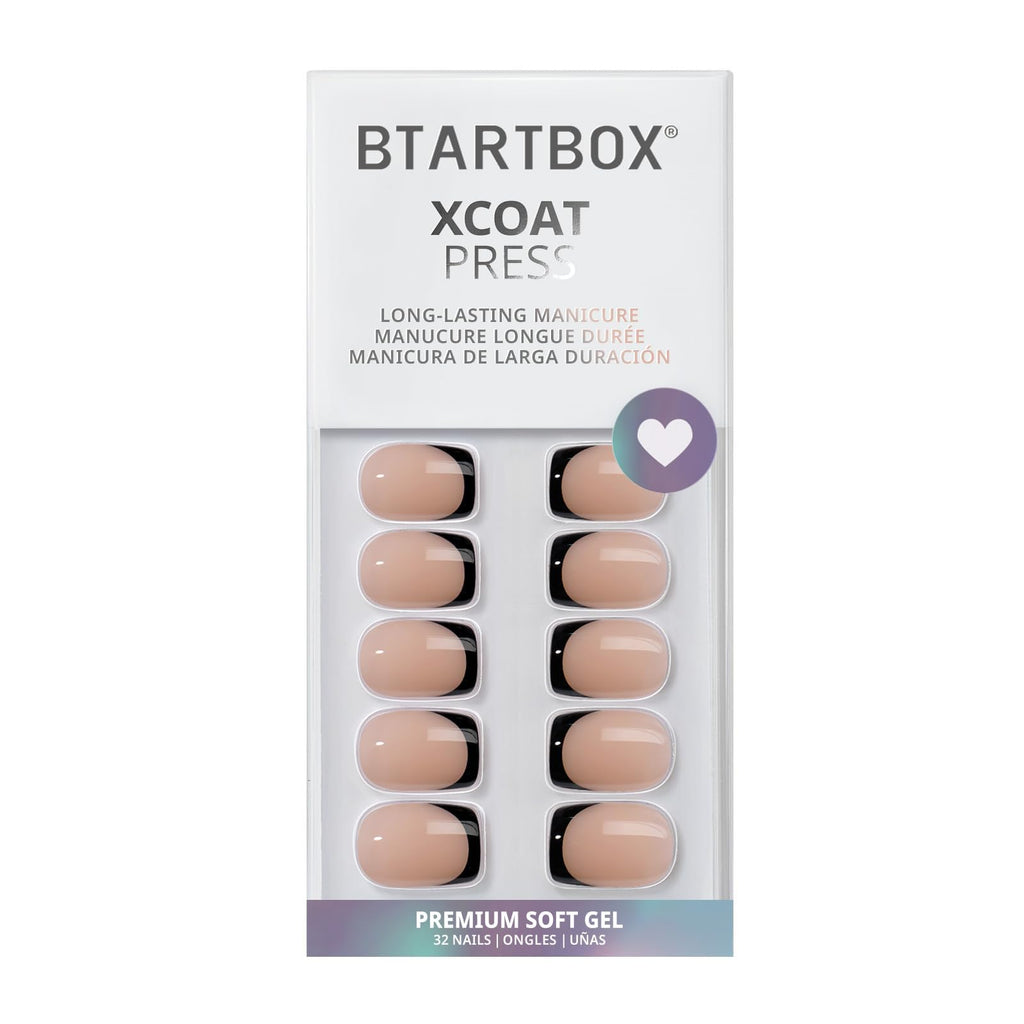 BTArtbox Press On Nails, Short Almond French Tip Nails, 32Pcs Full Kit