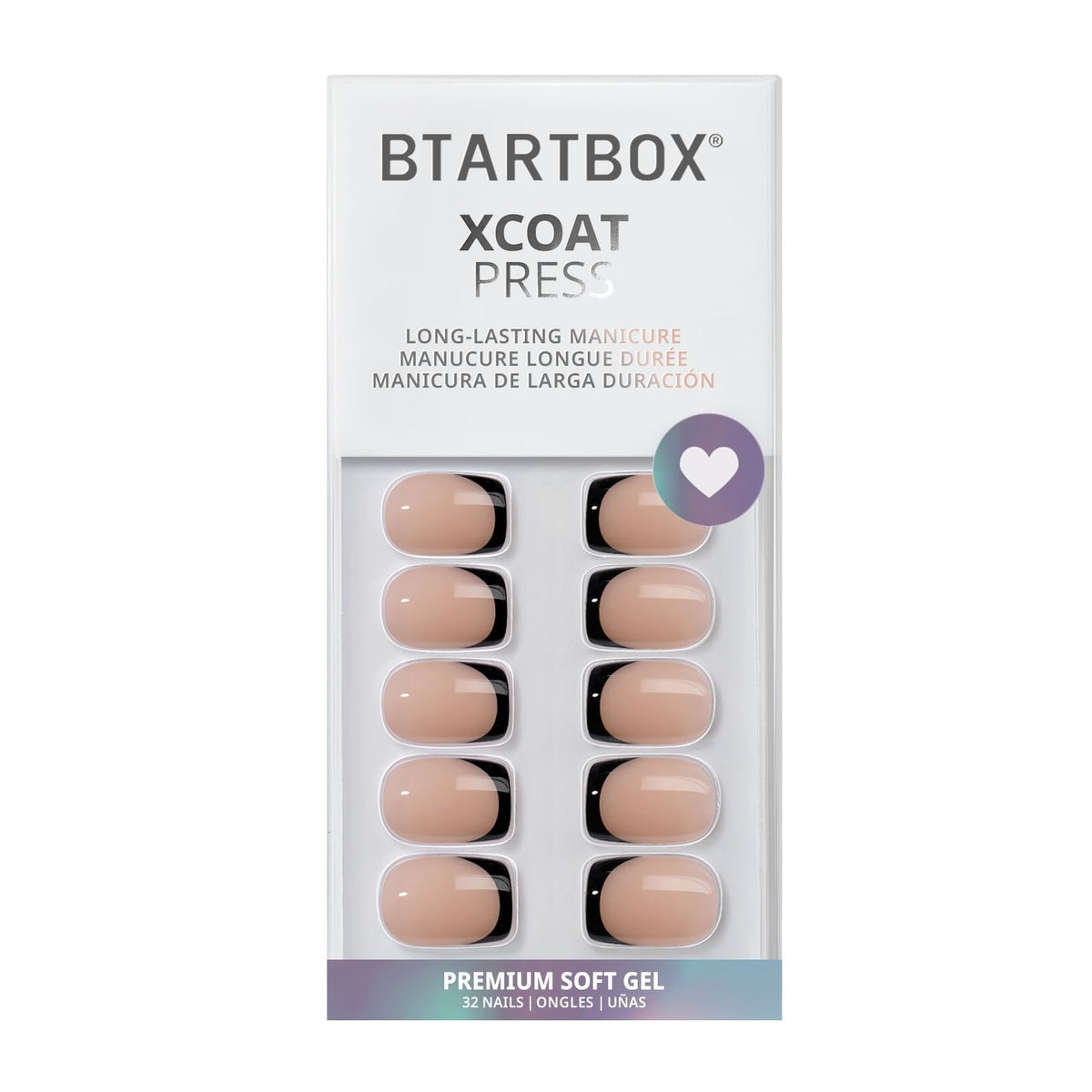 BTArtbox Press On Nails, Short Almond French Tip Nails, 32Pcs Full Kit
