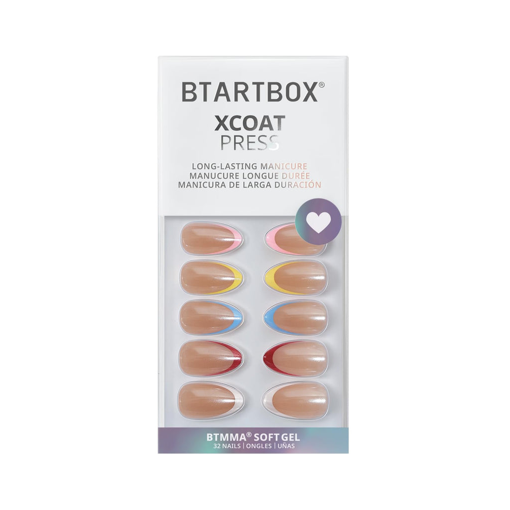 BTArtbox Press On Nails, Short Almond French Tip Nails, 32Pcs Full Kit