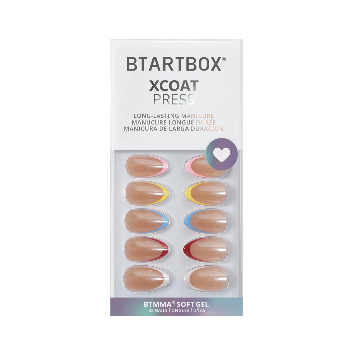BTArtbox Press On Nails, Short Almond French Tip Nails, 32Pcs Full Kit