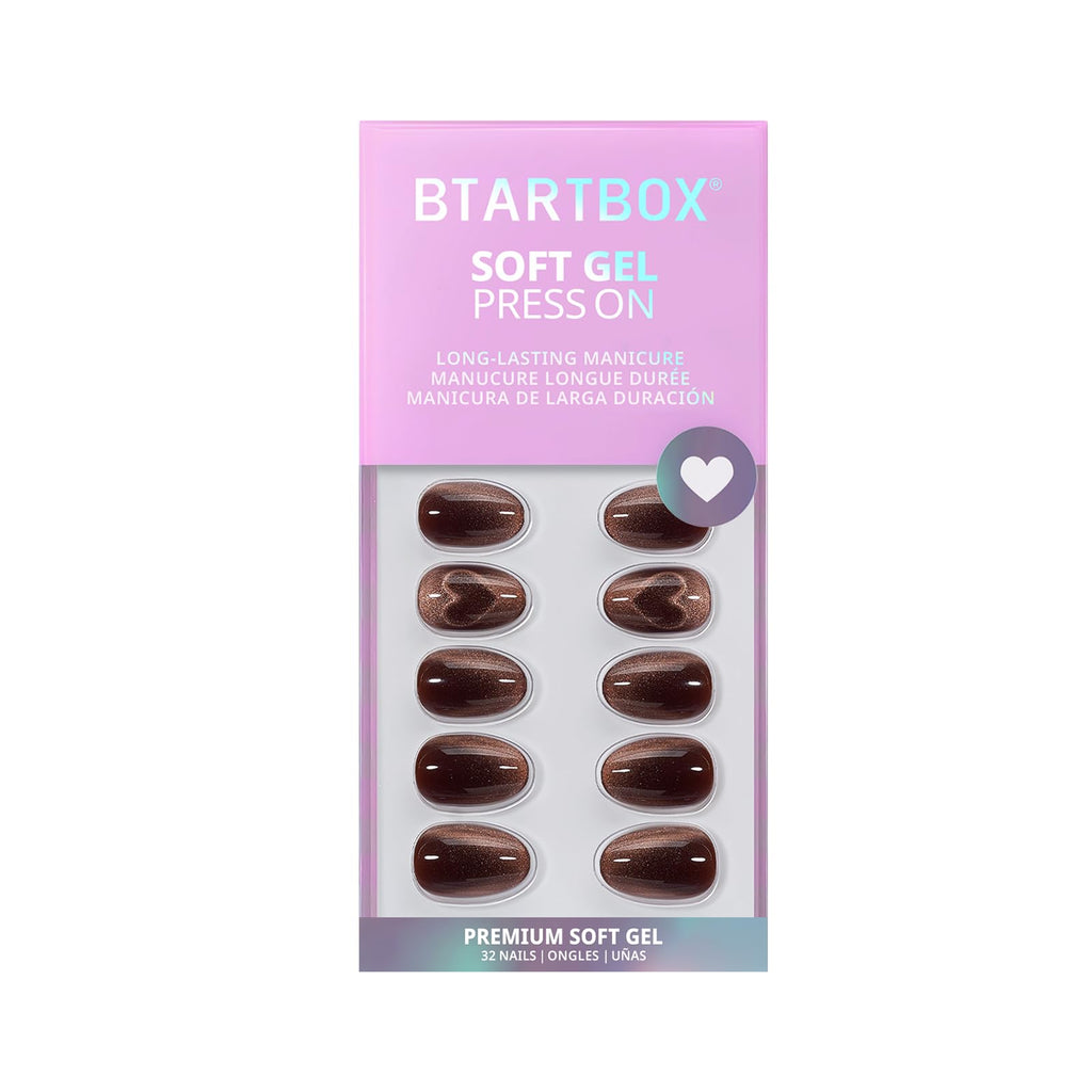 BTArtbox Press On Nails, Short Almond French Tip Nails, 32Pcs Full Kit