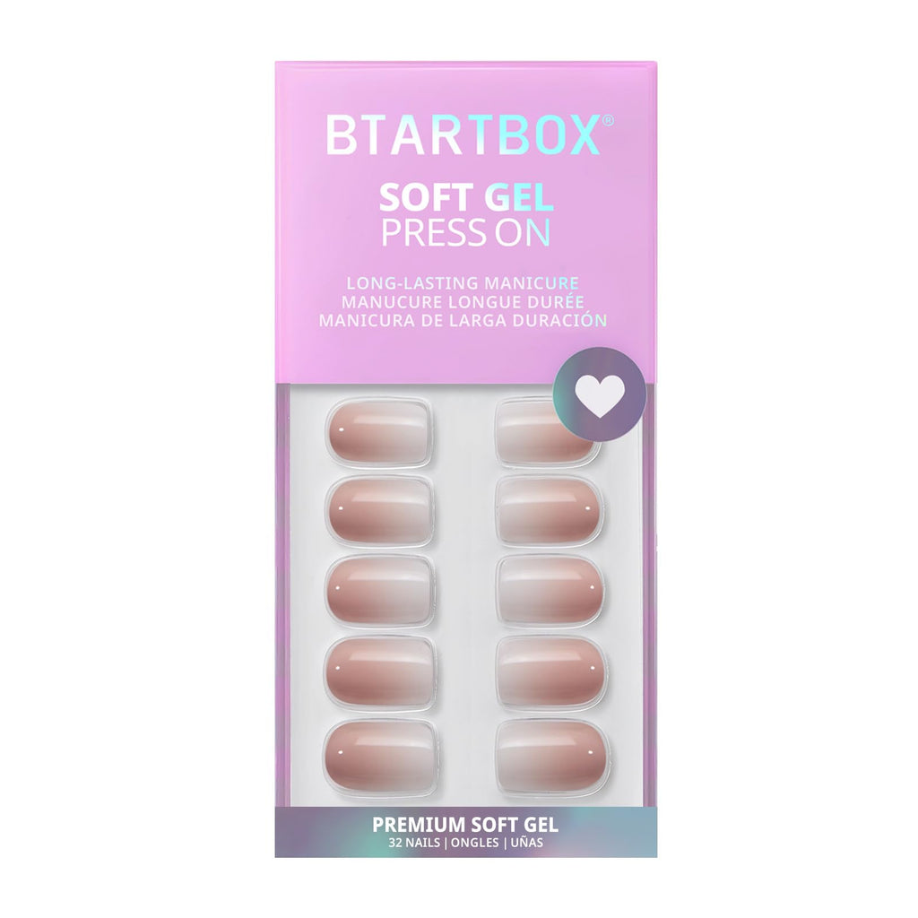BTArtbox Press On Nails, Short Almond French Tip Nails, 32Pcs Full Kit