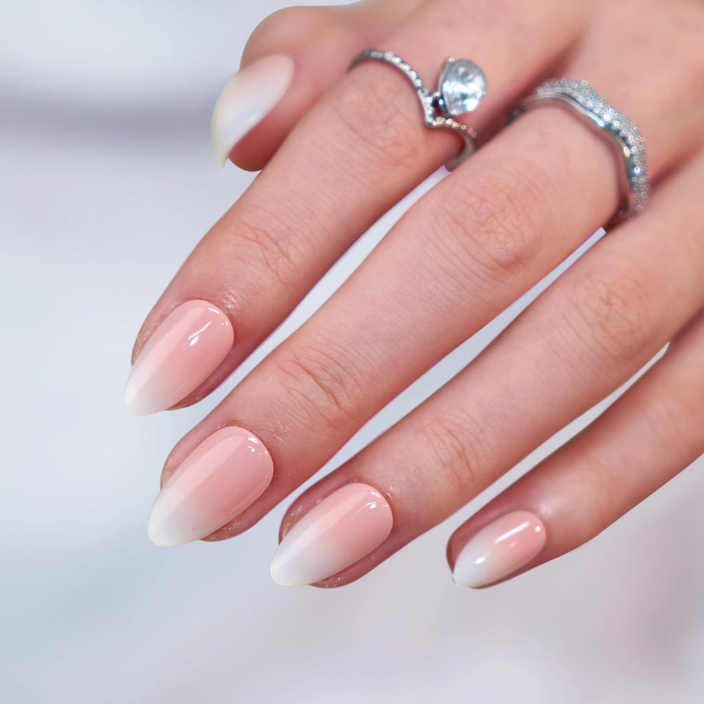BTArtbox Press On Nails, Short Almond French Tip Nails, 32Pcs Full Kit
