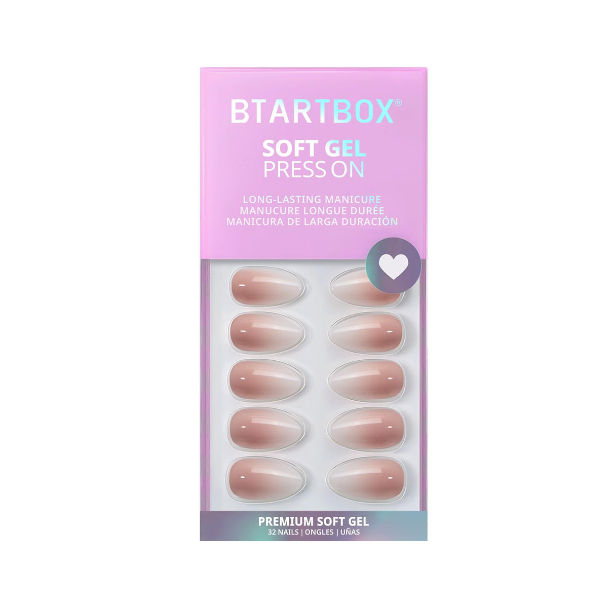 BTArtbox Press On Nails, Short Almond French Tip Nails, 32Pcs Full Kit