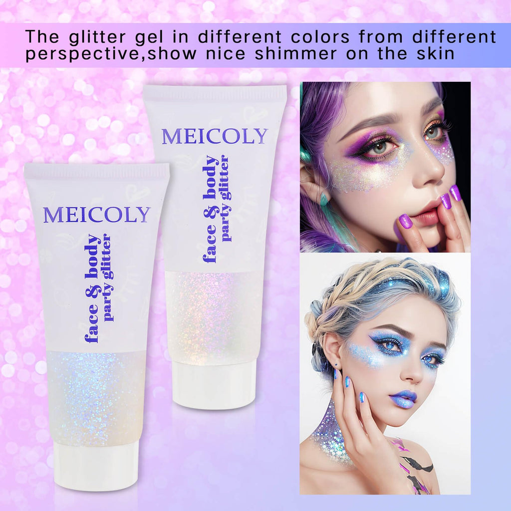 MEICOLY Chameleon Green Body Glitter,Holographic Self-Adhesive Face Glitter,Color Changing Mermaid Hair Glitter,Halloween Glitter Face Paint for Face Body Hair,St Patricks Day Accessories