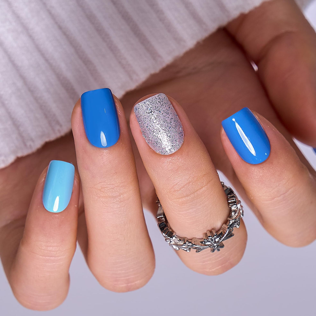 CurvLife Short Square Ombre Cat Eye Press On Nails, Obsidian Fade Black