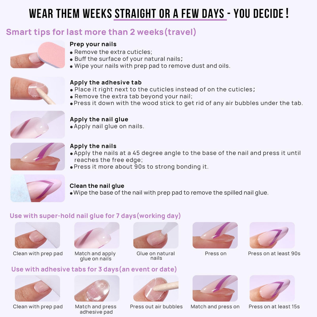 BTArtbox Press On Nails, Short Almond French Tip Nails, 32Pcs Full Kit