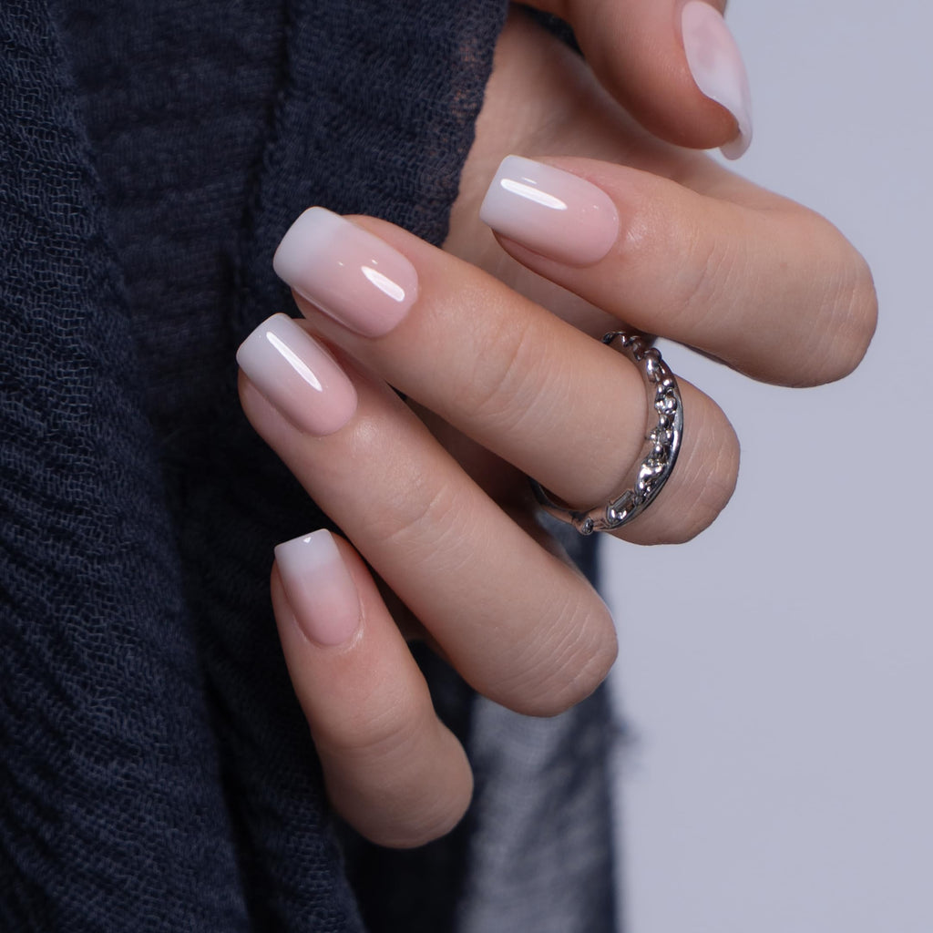 CurvLife Short Square Ombre Cat Eye Press On Nails, Obsidian Fade Black