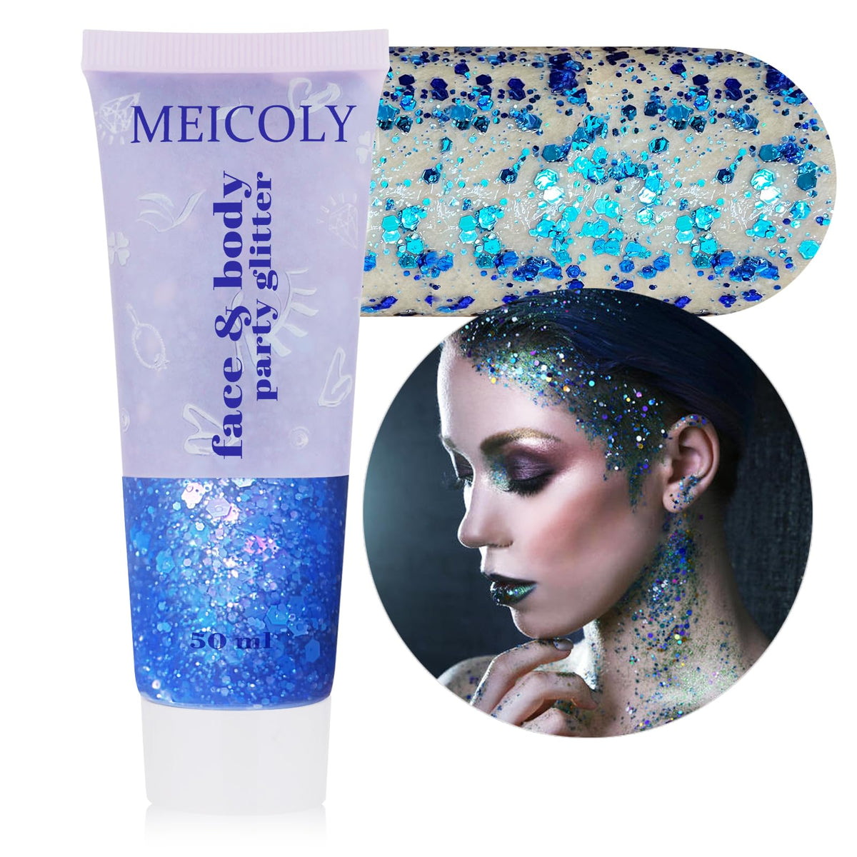 MEICOLY Chameleon Green Body Glitter,Holographic Self-Adhesive Face Glitter,Color Changing Mermaid Hair Glitter,Halloween Glitter Face Paint for Face Body Hair,St Patricks Day Accessories