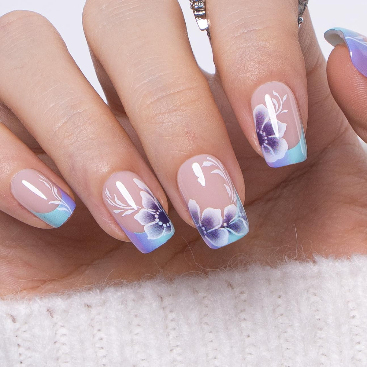 CurvLife Short Square Ombre Cat Eye Press On Nails, Obsidian Fade Black