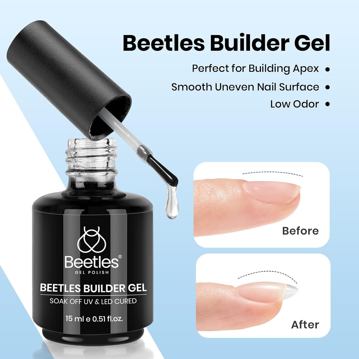 Beetles Builder Gel for Nails with Gel Base and Top Coat Set 3Pcs