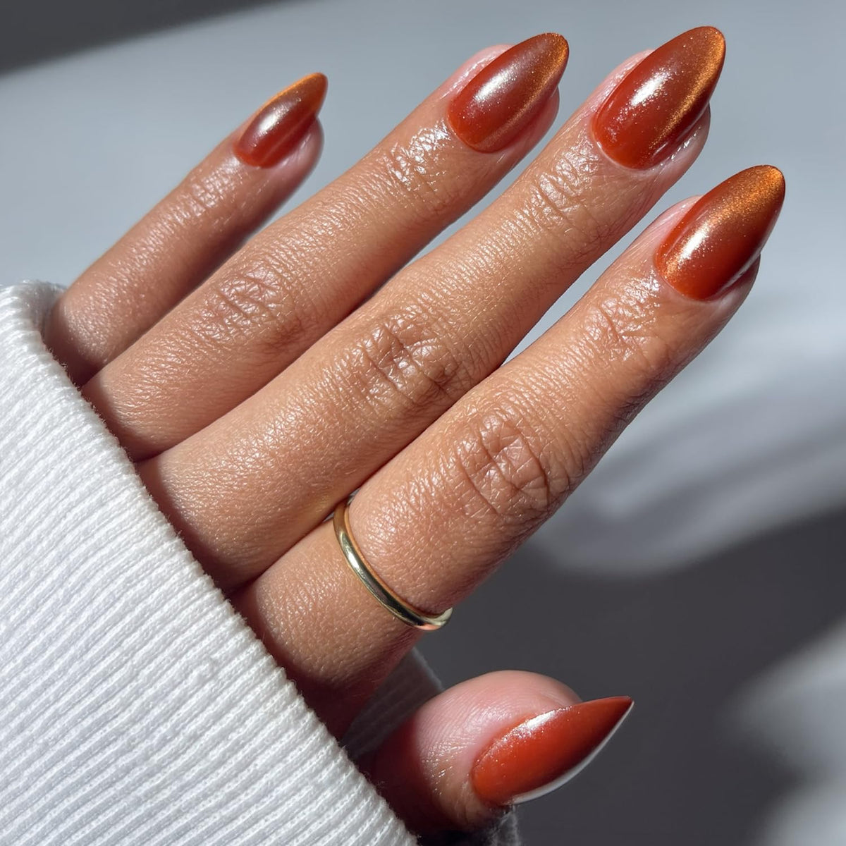 Glamnetic Halloween Press On Nails, Short Oval Cat-Eye, Bitter Orange
