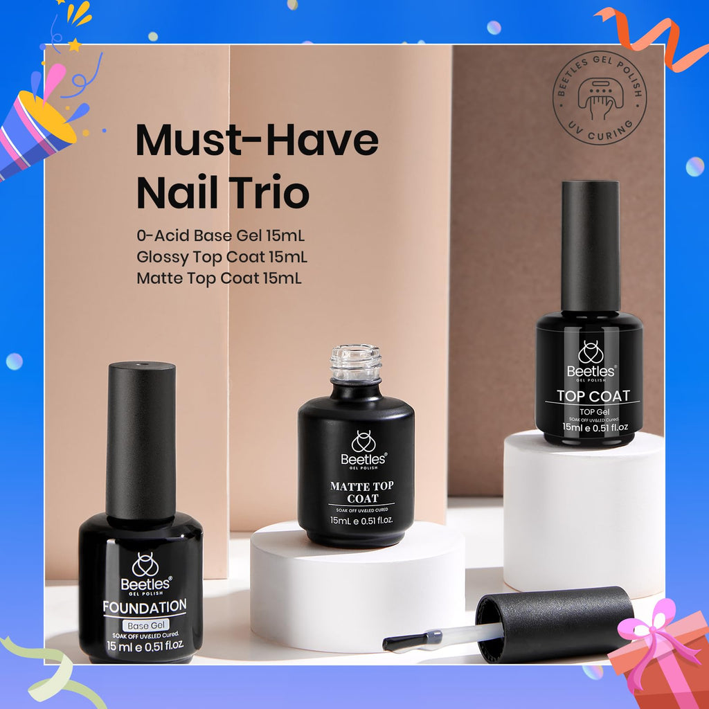 Beetles Builder Gel for Nails with Gel Base and Top Coat Set 3Pcs