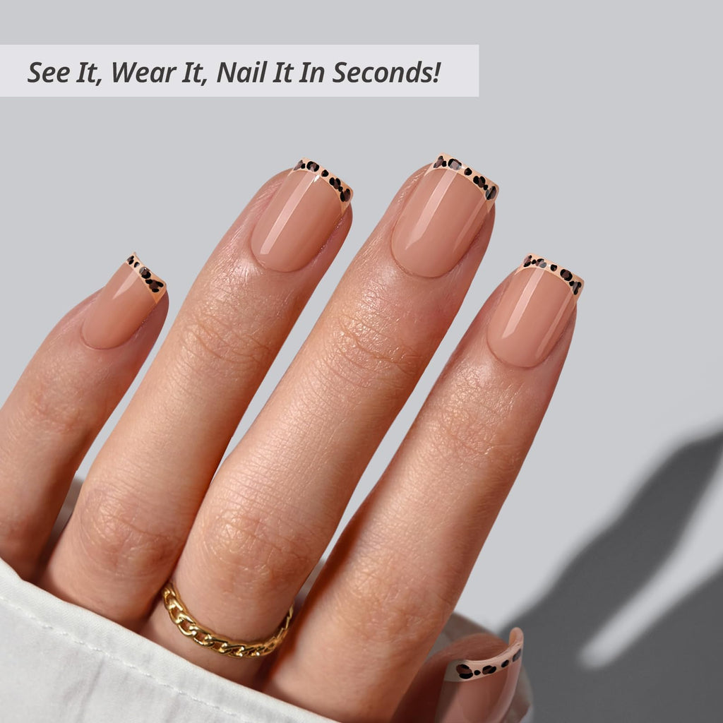 BTArtbox Press On Nails, Short Almond French Tip Nails, 32Pcs Full Kit