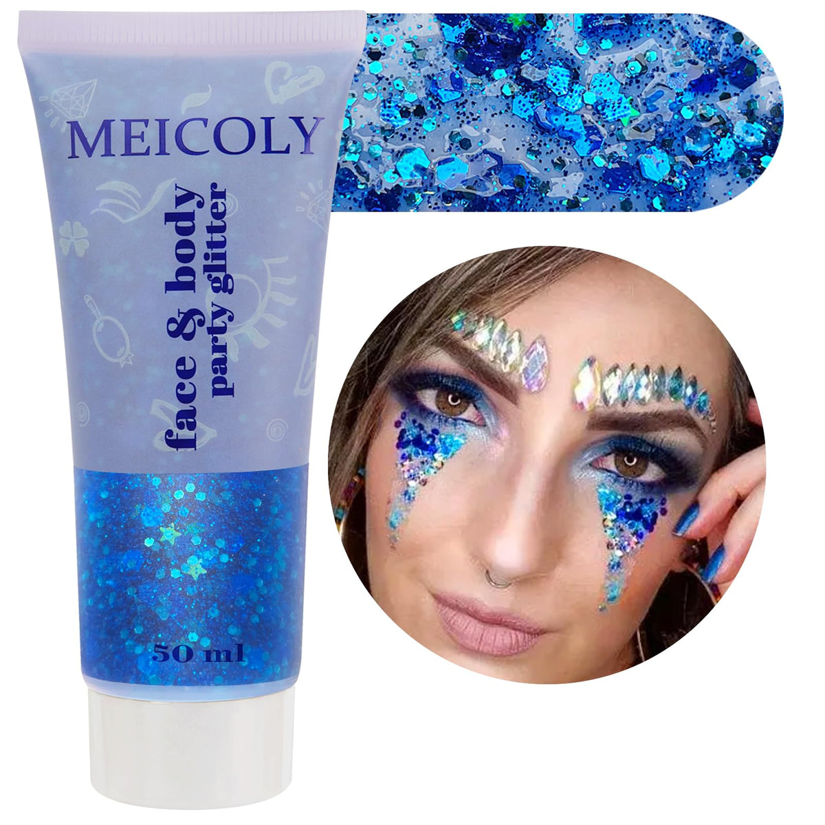 MEICOLY Chameleon Green Body Glitter,Holographic Self-Adhesive Face Glitter,Color Changing Mermaid Hair Glitter,Halloween Glitter Face Paint for Face Body Hair,St Patricks Day Accessories