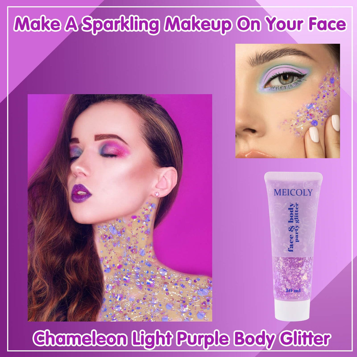 MEICOLY Chameleon Green Body Glitter,Holographic Self-Adhesive Face Glitter,Color Changing Mermaid Hair Glitter,Halloween Glitter Face Paint for Face Body Hair,St Patricks Day Accessories