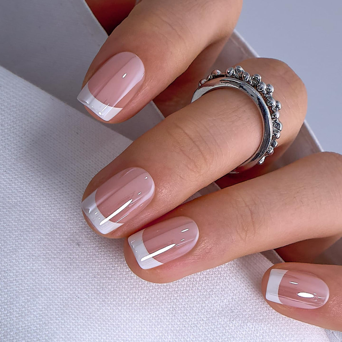 CurvLife Short Square Ombre Cat Eye Press On Nails, Obsidian Fade Black