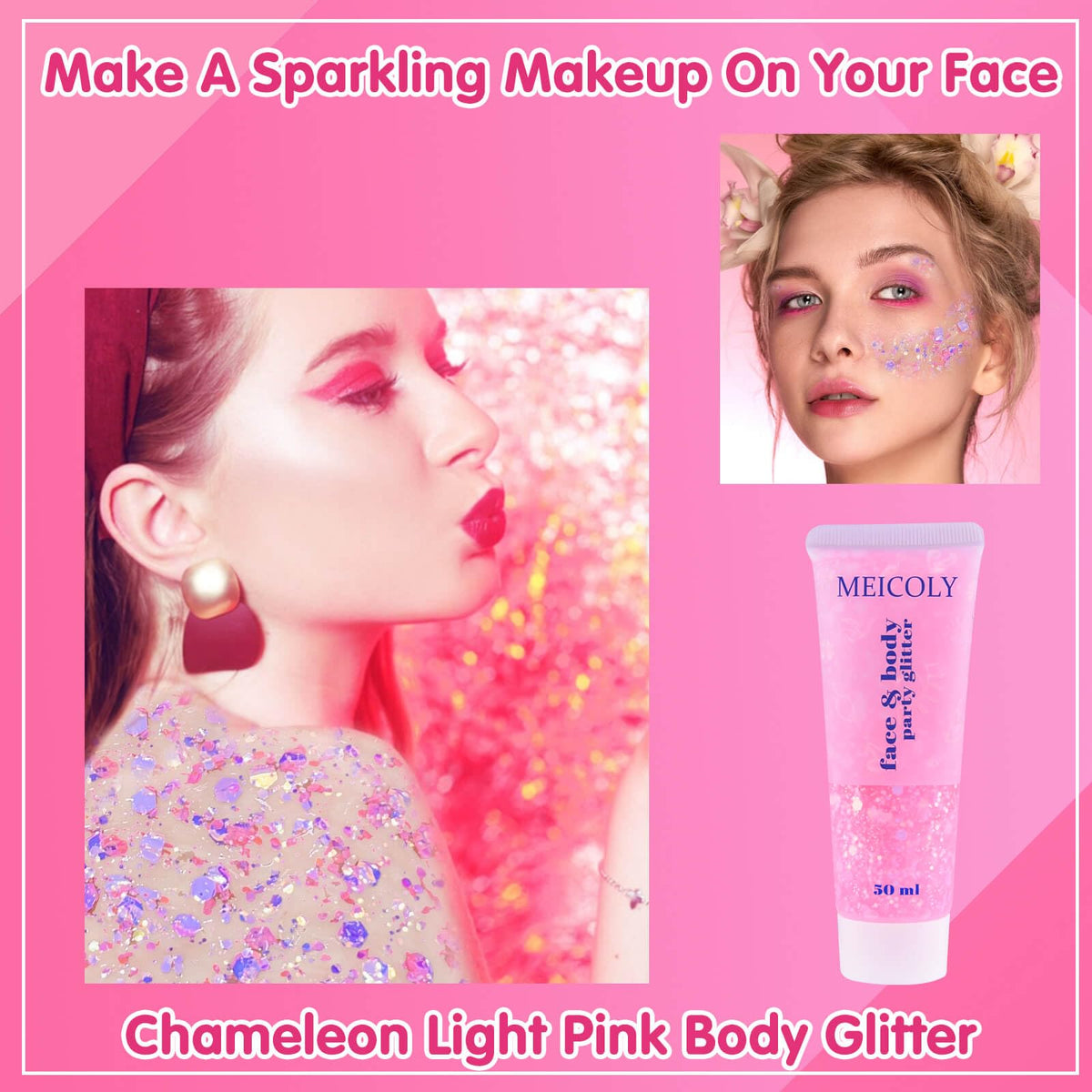 MEICOLY Chameleon Green Body Glitter,Holographic Self-Adhesive Face Glitter,Color Changing Mermaid Hair Glitter,Halloween Glitter Face Paint for Face Body Hair,St Patricks Day Accessories