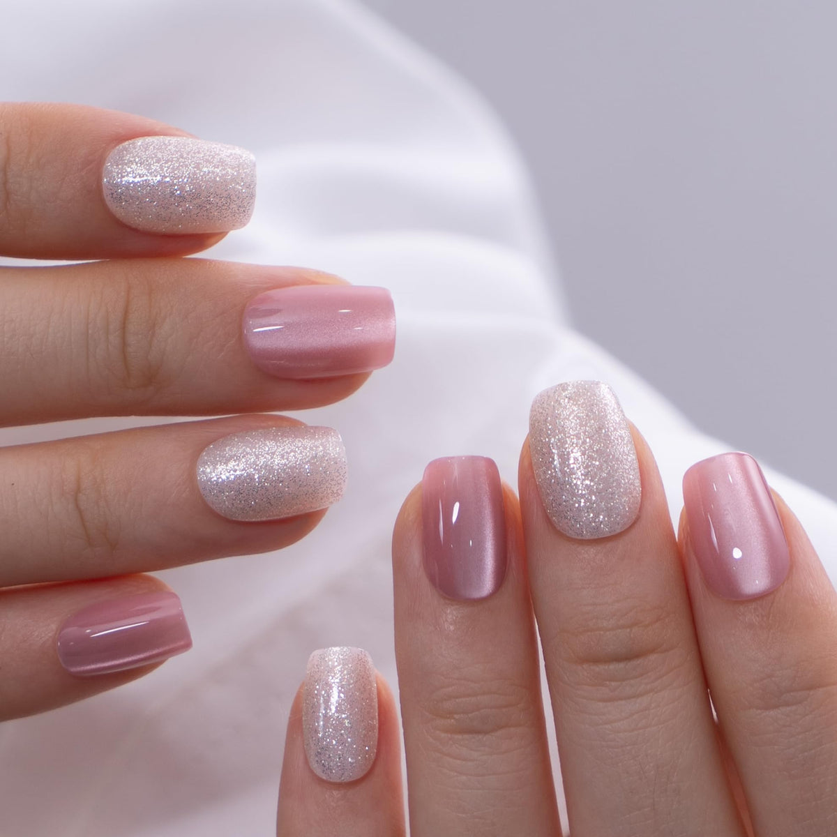CurvLife Short Square Ombre Cat Eye Press On Nails, Obsidian Fade Black