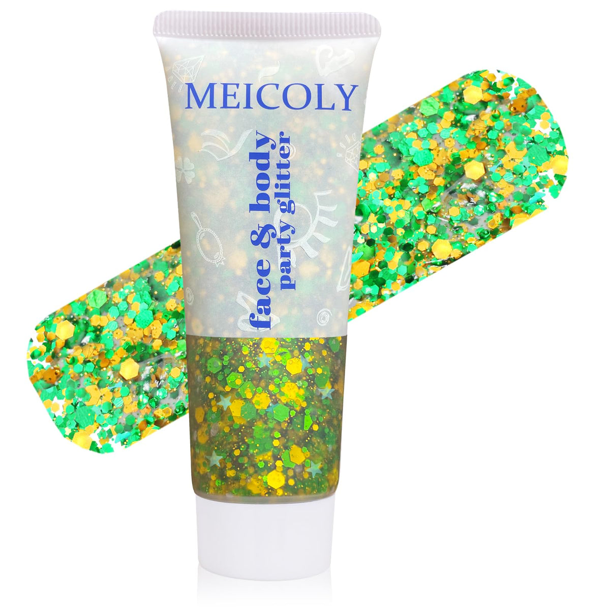 MEICOLY Chameleon Green Body Glitter,Holographic Self-Adhesive Face Glitter,Color Changing Mermaid Hair Glitter,Halloween Glitter Face Paint for Face Body Hair,St Patricks Day Accessories