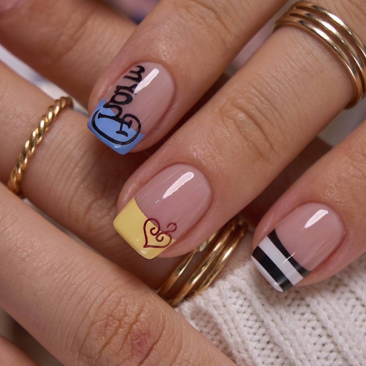 CurvLife Short Square Ombre Cat Eye Press On Nails, Obsidian Fade Black