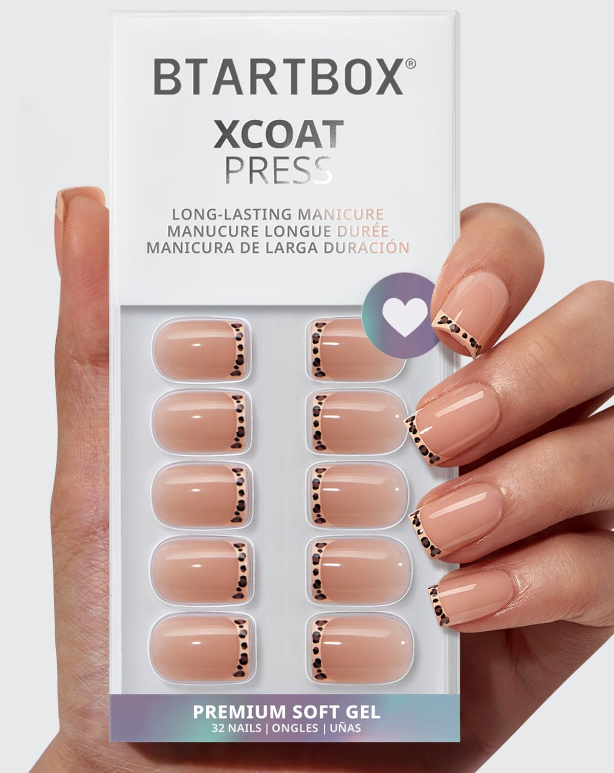 BTArtbox Press On Nails, Short Almond French Tip Nails, 32Pcs Full Kit