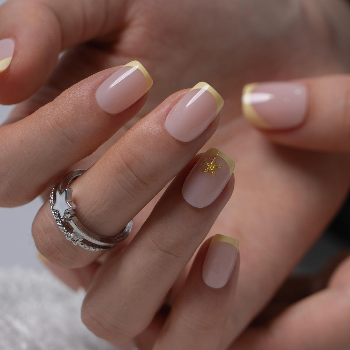 CurvLife Short Square Ombre Cat Eye Press On Nails, Obsidian Fade Black