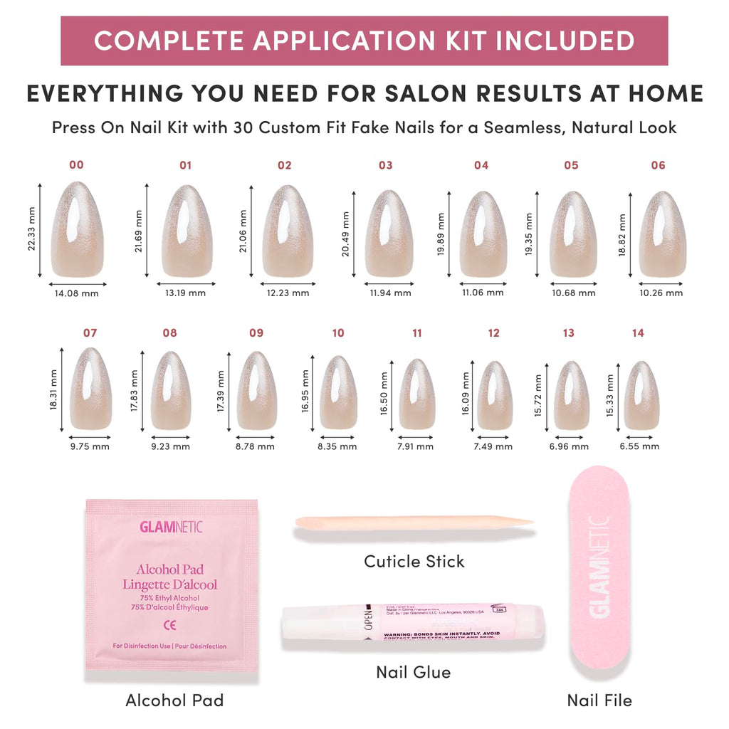 Glamnetic Press On Nails - Short Almond, Glossy Fake Nails 24 Pc Full Kit