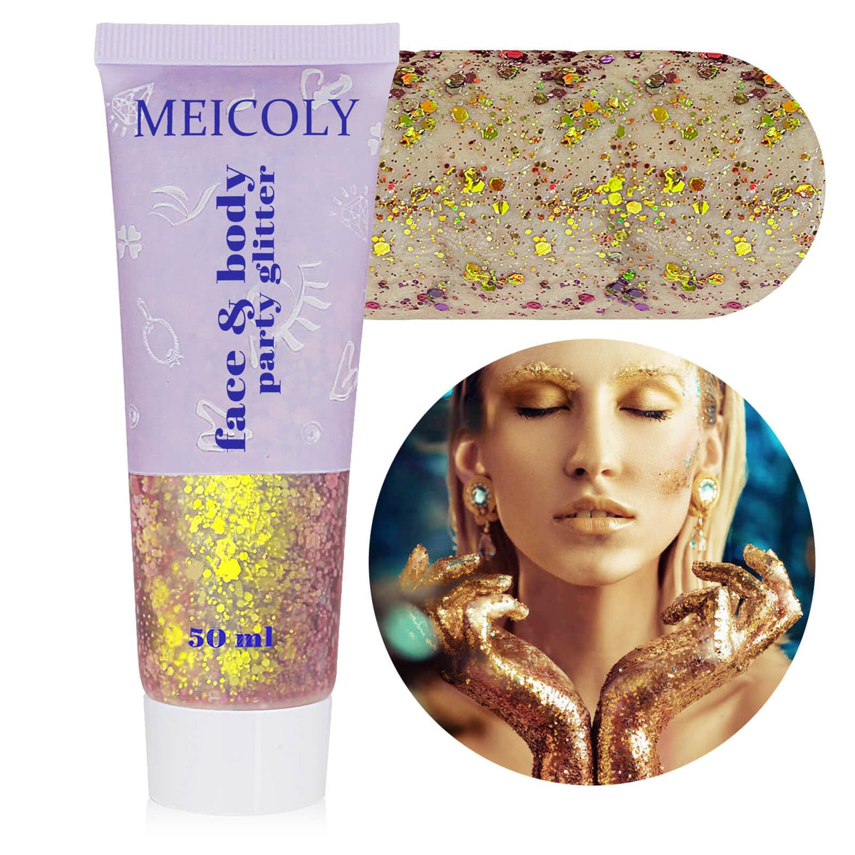MEICOLY Chameleon Green Body Glitter,Holographic Self-Adhesive Face Glitter,Color Changing Mermaid Hair Glitter,Halloween Glitter Face Paint for Face Body Hair,St Patricks Day Accessories