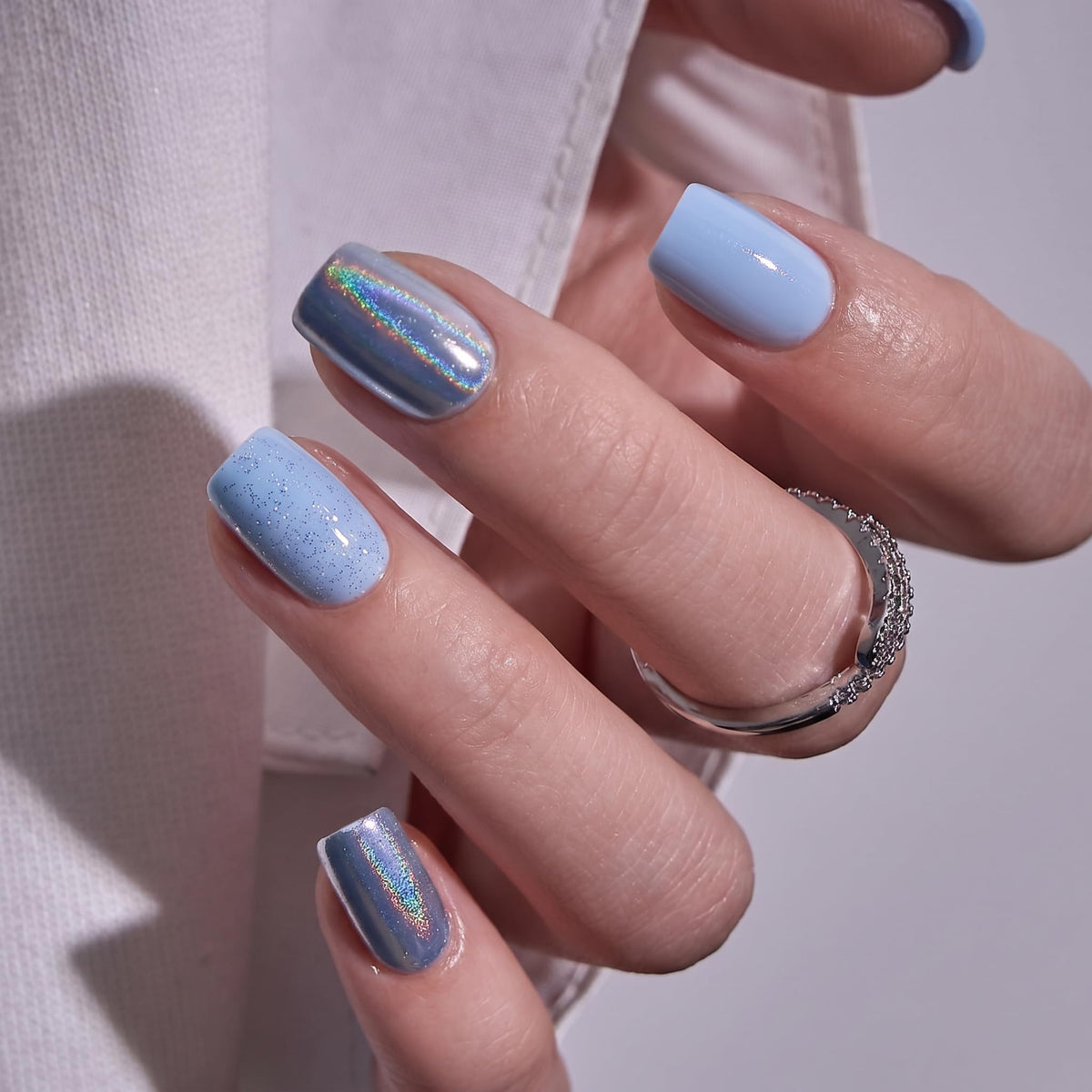CurvLife Short Square Ombre Cat Eye Press On Nails, Obsidian Fade Black