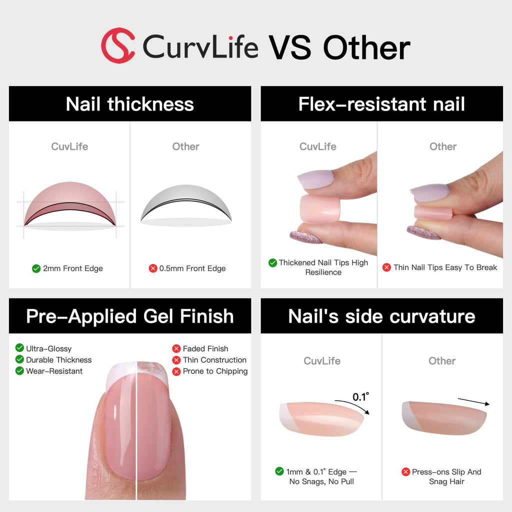 CurvLife Short Square Ombre Cat Eye Press On Nails, Obsidian Fade Black