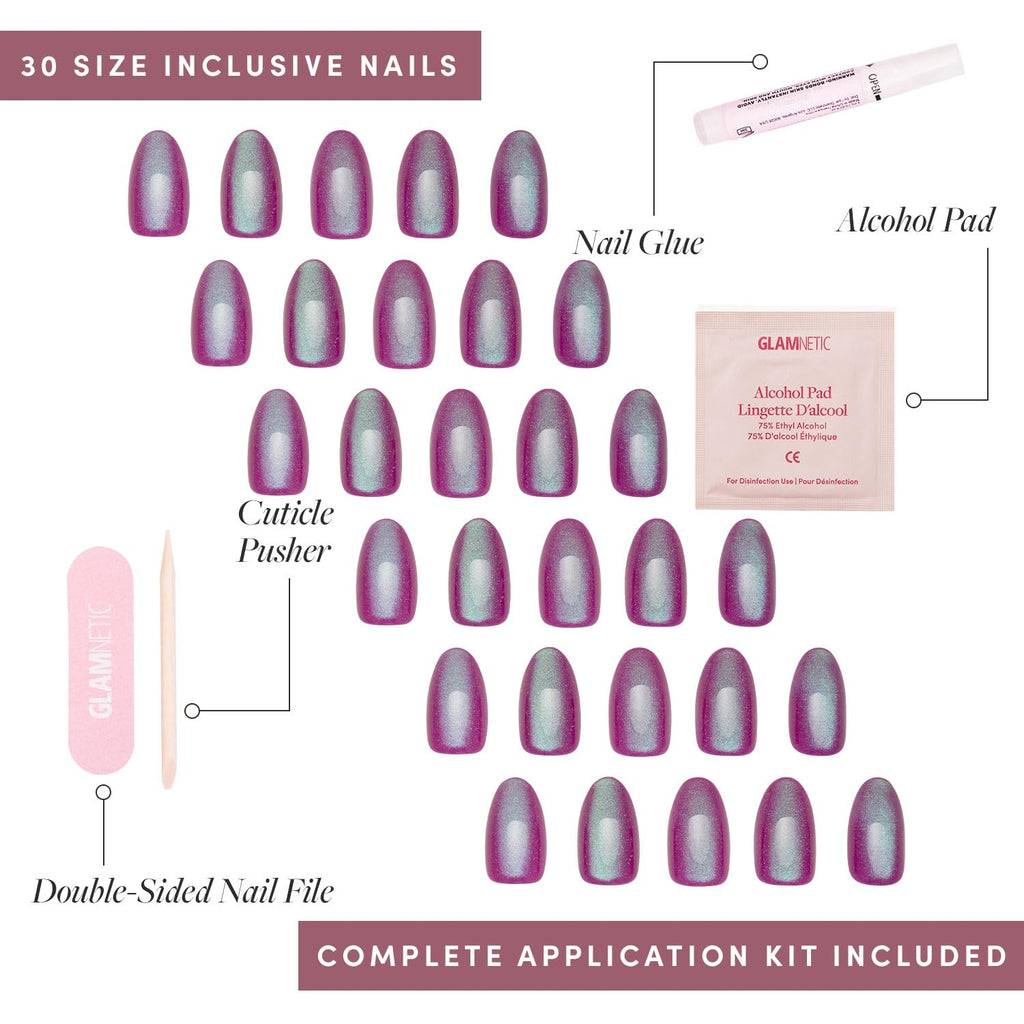 Glamnetic Press On Nails - Short Almond, Glossy Fake Nails 24 Pc Full Kit
