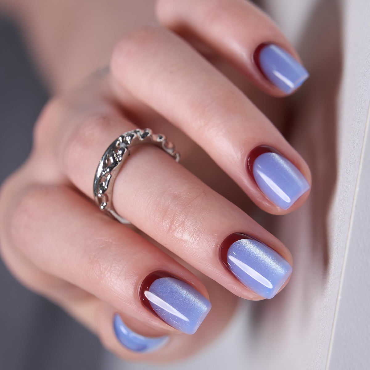 CurvLife Short Square Ombre Cat Eye Press On Nails, Obsidian Fade Black