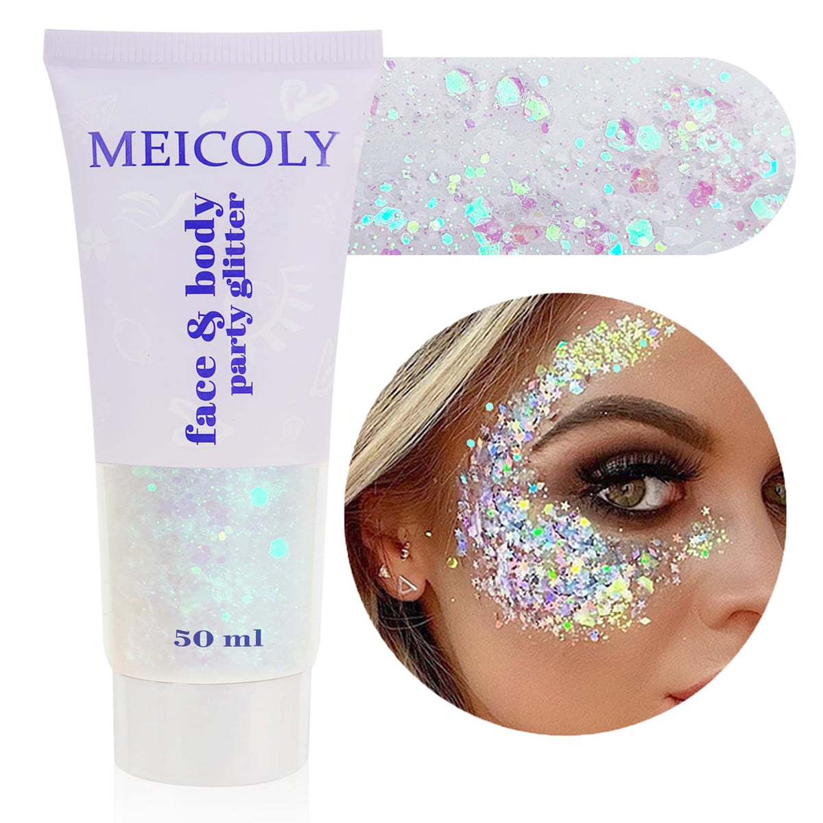 MEICOLY Chameleon Green Body Glitter,Holographic Self-Adhesive Face Glitter,Color Changing Mermaid Hair Glitter,Halloween Glitter Face Paint for Face Body Hair,St Patricks Day Accessories