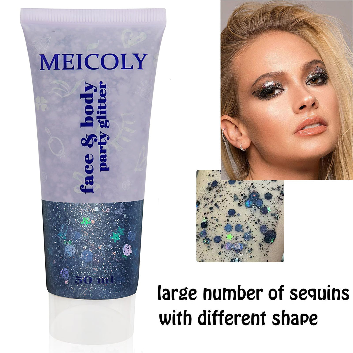 MEICOLY Chameleon Green Body Glitter,Holographic Self-Adhesive Face Glitter,Color Changing Mermaid Hair Glitter,Halloween Glitter Face Paint for Face Body Hair,St Patricks Day Accessories