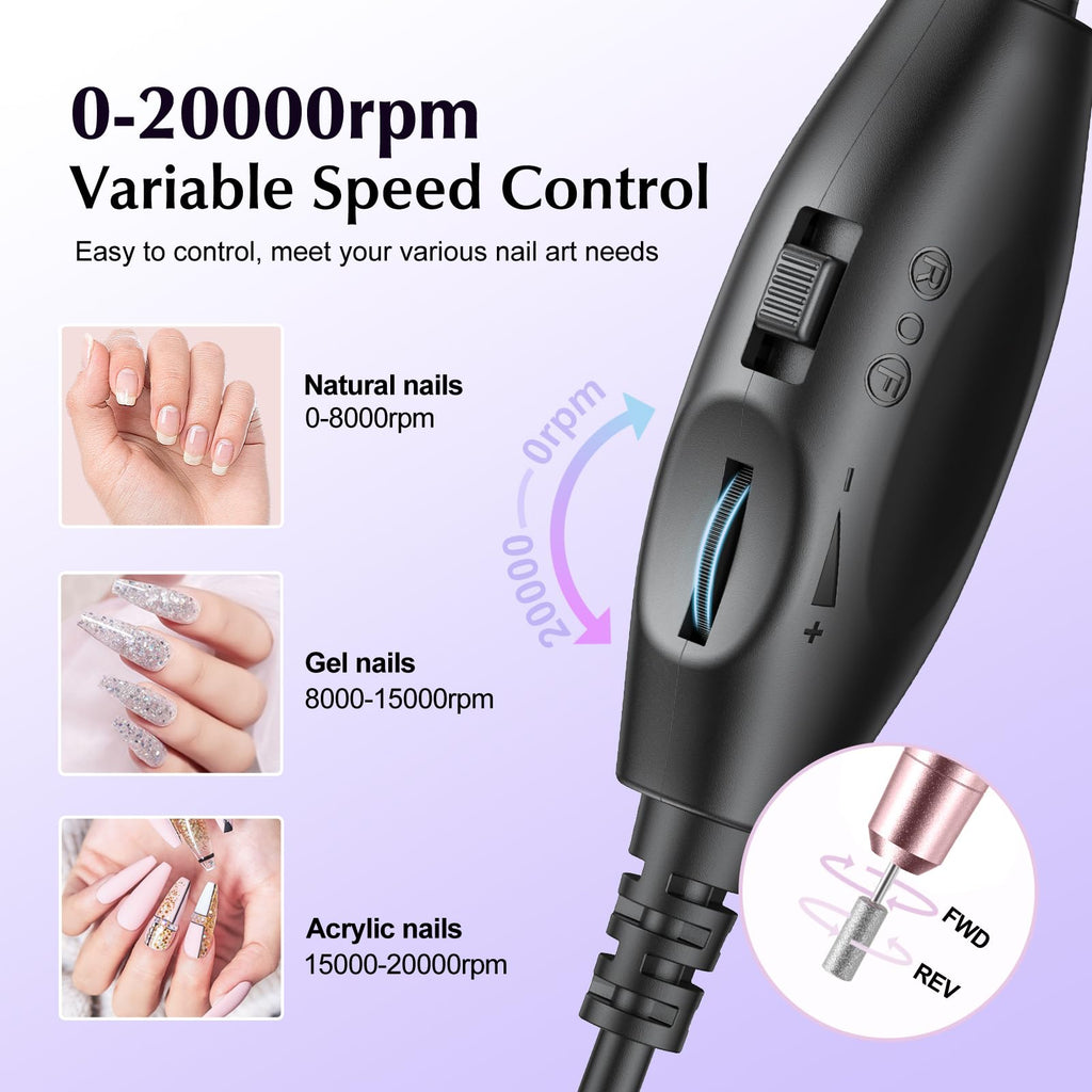 COSLUS C40 Electric Nail Drill Professional, Precise Speed Dial, Purple