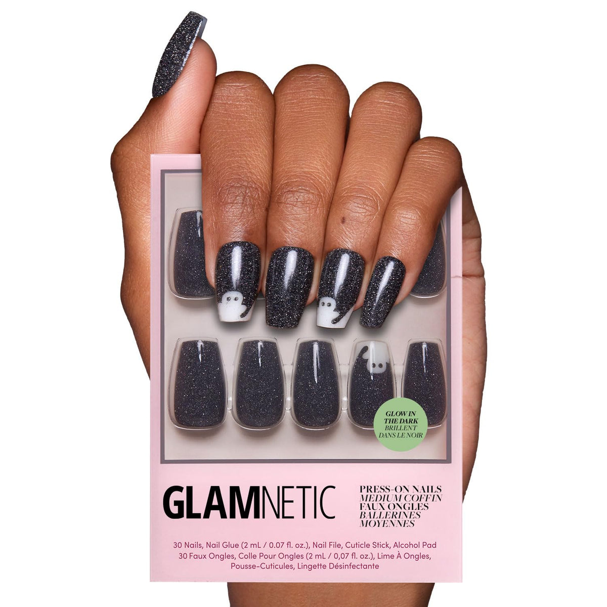 Glamnetic Halloween Press On Nails, Short Oval Cat-Eye, Bitter Orange