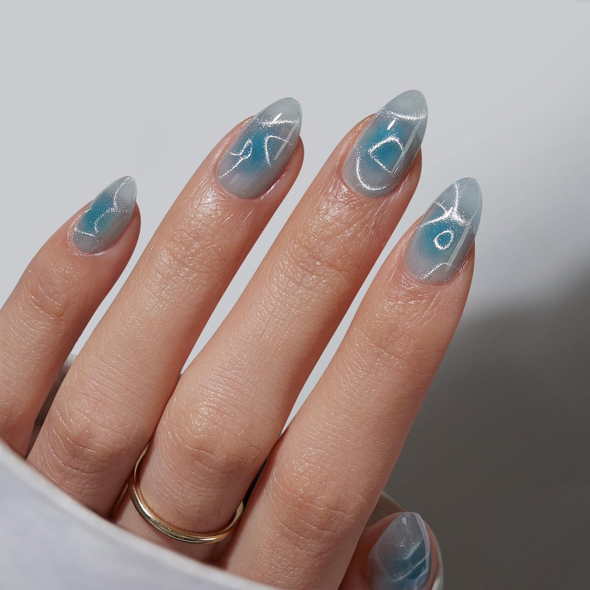 BTArtbox Press On Nails, Short Almond French Tip Nails, 32Pcs Full Kit